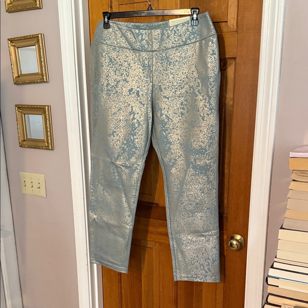 Soft Surroundings Metallic Silver-Blue Cropped Ankle Pants